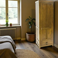 Armoire Bonnetière Hévéa 1 porte, 1 tiroir 65x55x195cm GALA