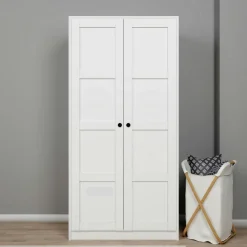 Armoire de chambre blanche 2 portes à cadres MARFA
