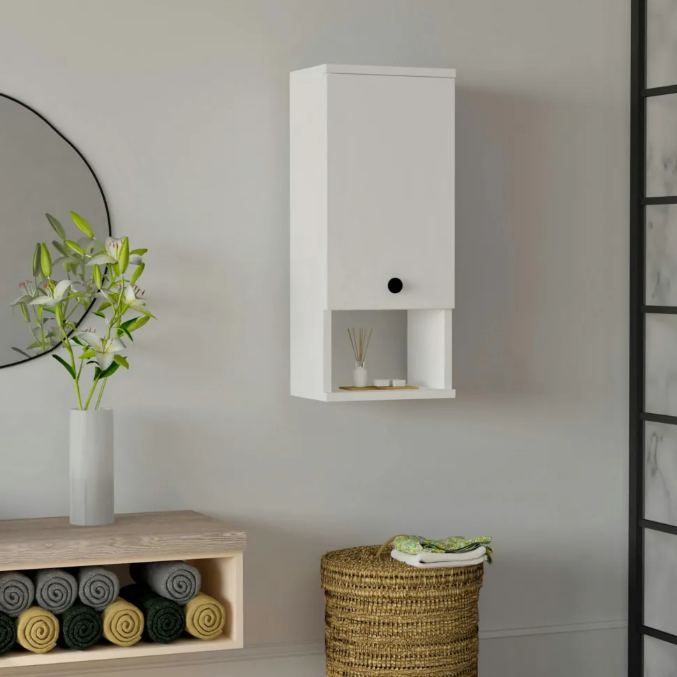 Armoire de toilette effet bois clair, 1 porte 1 niche MARFA
