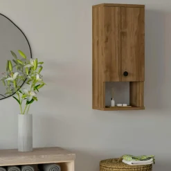 Armoire de toilette effet bois clair, 1 porte 1 niche MARFA