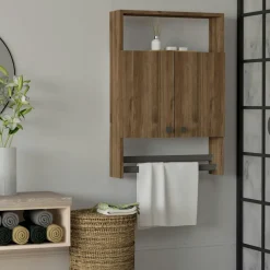 Armoire de toilette effet noyer 1 porte-serviettes MARFA