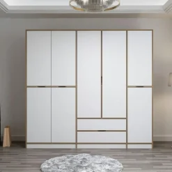 Armoire dressing chambre effet bois, 8 portes grises BYRON