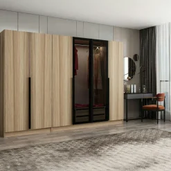 Armoire dressing design effet bois 2 portes verre L 270 cm BYRON