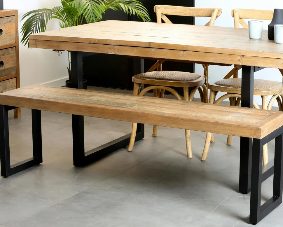 Banc 140 cm bois recyclé pieds métal BRISBANE