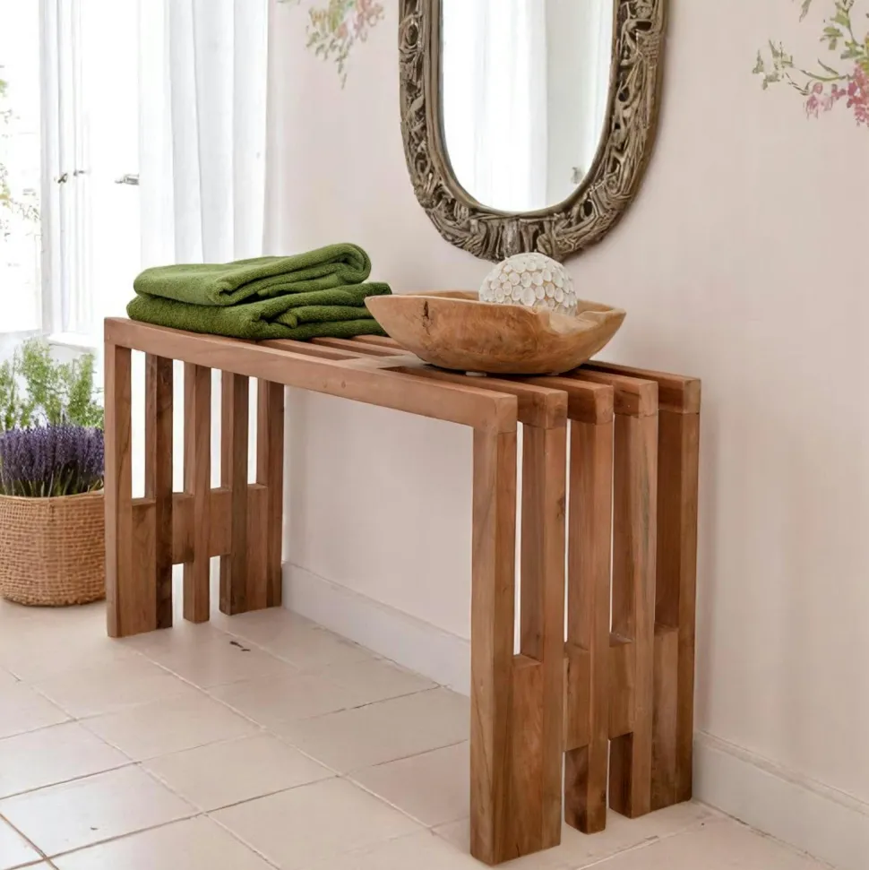 Banc de jardin en bois de teck sans dossier 140 cm MENDOZA