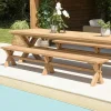 Banc de jardin pieds en croix teck recyclé naturel 270 cm MANY