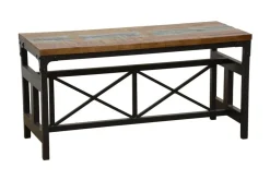 Banc en Hévéa recyclé coloré et pieds métal avec croisillons 90x36x45cm LOFT COLORS