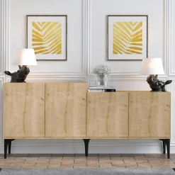Banc TV avec rangement effet bois clair - 2 portes, 180 cm JENA