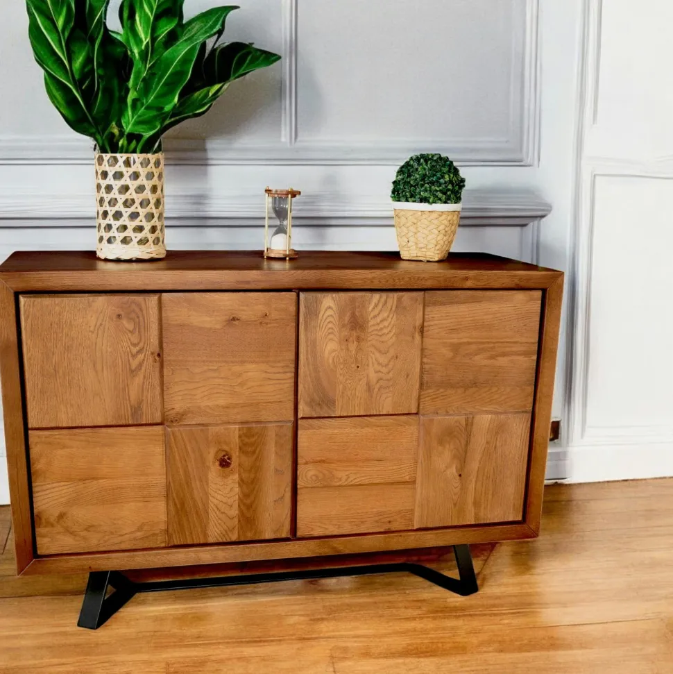 Banc TV en bois brun et verre - 2 niveaux, 140 cm LHASA