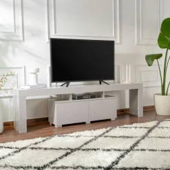 Banc TV moderne avec rangement - gris effet laque MARFA