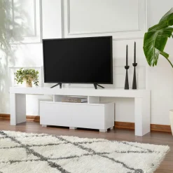 Banc TV moderne blanc avec rangement - effet laque MARFA