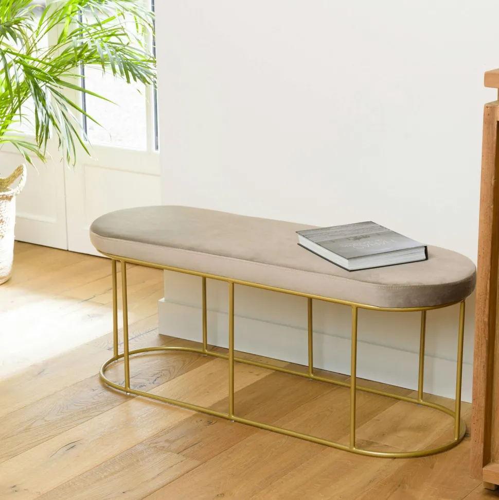 Banquette en velours rouille forme ovale TIM