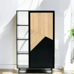 Bibliothèque 1 porte bois noir et blanc ANINA