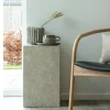 Bout de canapé design - forme haute, effet marbre beige TRINITE