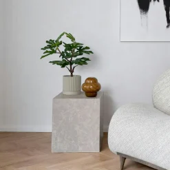 Bout de canapé design - forme haute, effet marbre beige TRINITE