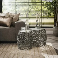 Bout de canapé nickel noir aluminium motifs ajourés (2 pièces)