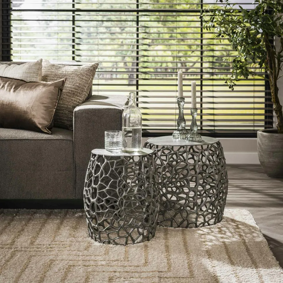 Bout de canapé nickel noir aluminium motifs ajourés (2 pièces)