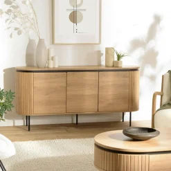 Buffet 3 portes bords arrondis bois décor strié JINAN