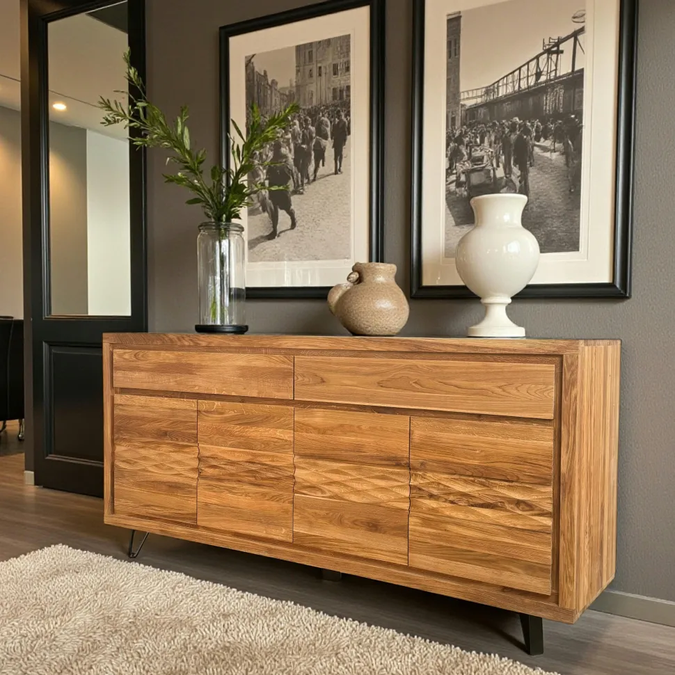 Buffet bois massif 4 portes - frise décorative ROSETO