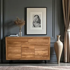 Buffet bois massif 4 portes - frise décorative ROSETO