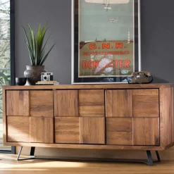 Buffet bois motif damier 3 portes 176 cm OKA