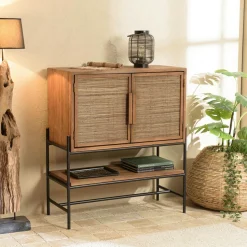 Buffet de rangement 2 portes en teck et fibre de coco SWING