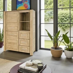 Buffet haut / Bibliothèque Hévéa 2 portes, 3 tiroirs, 2 niches 120x45x162cm ATTAN
