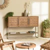 Buffet haut 155 cm 3 portes en teck recyclé sur pied SWING