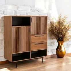 Buffet haut design teck recyclé intérieur noir FANO