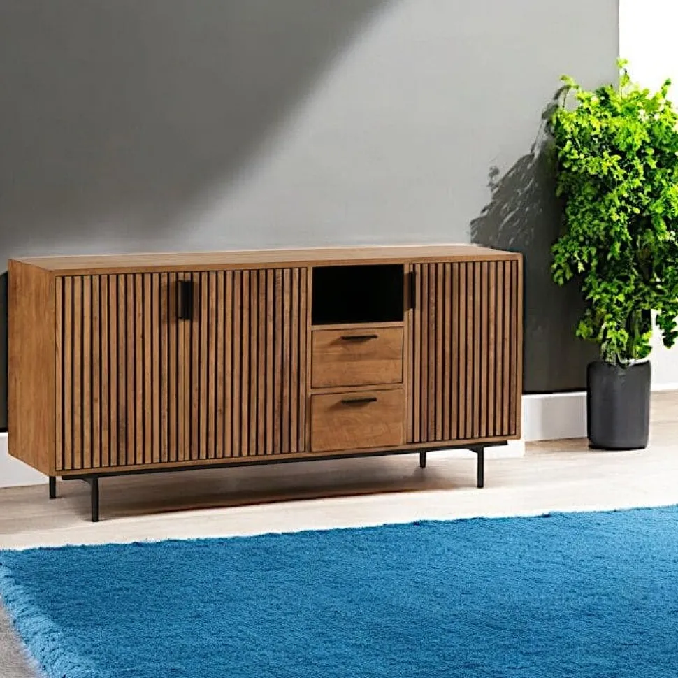 Buffet haut design teck recyclé intérieur noir FANO