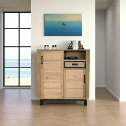 Buffet haut moderne en bois clair - 2 portes, 1 niche GRADO