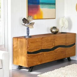 Buffet moderne bois recyclé teck laque noire 200 cm BARBADE