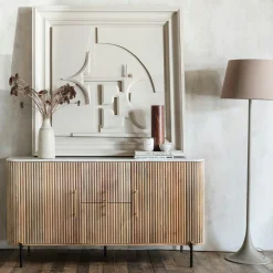 Buffet moderne haut en marbre et bois MASSA