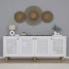 Buffet salle à manger blanc moderne, 4 portes cannage VAREN