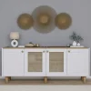 Buffet salle à manger blanc, cannage et effet noyer VAREN