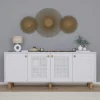 Buffet salle à manger blanc avec détail cannage VAREN