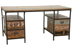Bureau 3 tiroirs, 2 niches ouvertes en Hévéa recyclé coloré et métal 150x75x75cm LOFT COLORS