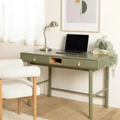Bureau 2 tiroirs bois vert nature GUILIN