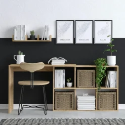 Bureau avec rangement cubes et étagère - effet chêne MARFA