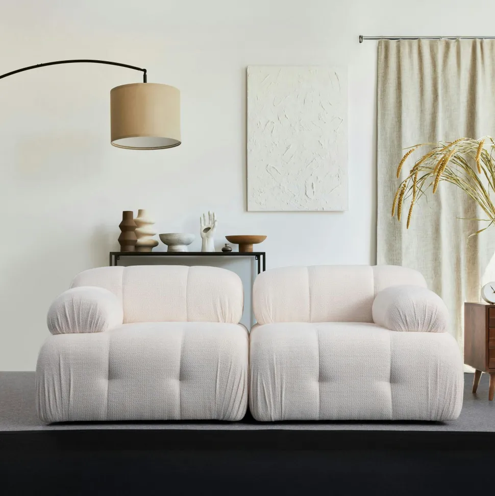 Canapé modulable 2 places blanc, assise profonde 190 cm ICA
