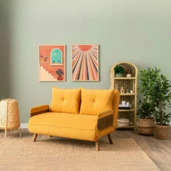 Canapé-lit d'appoint en velours moutarde, 2 places LOJA