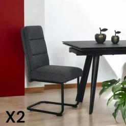 Chaise à dossier haut en tissu gris (lot de 2) LOMBARDIE