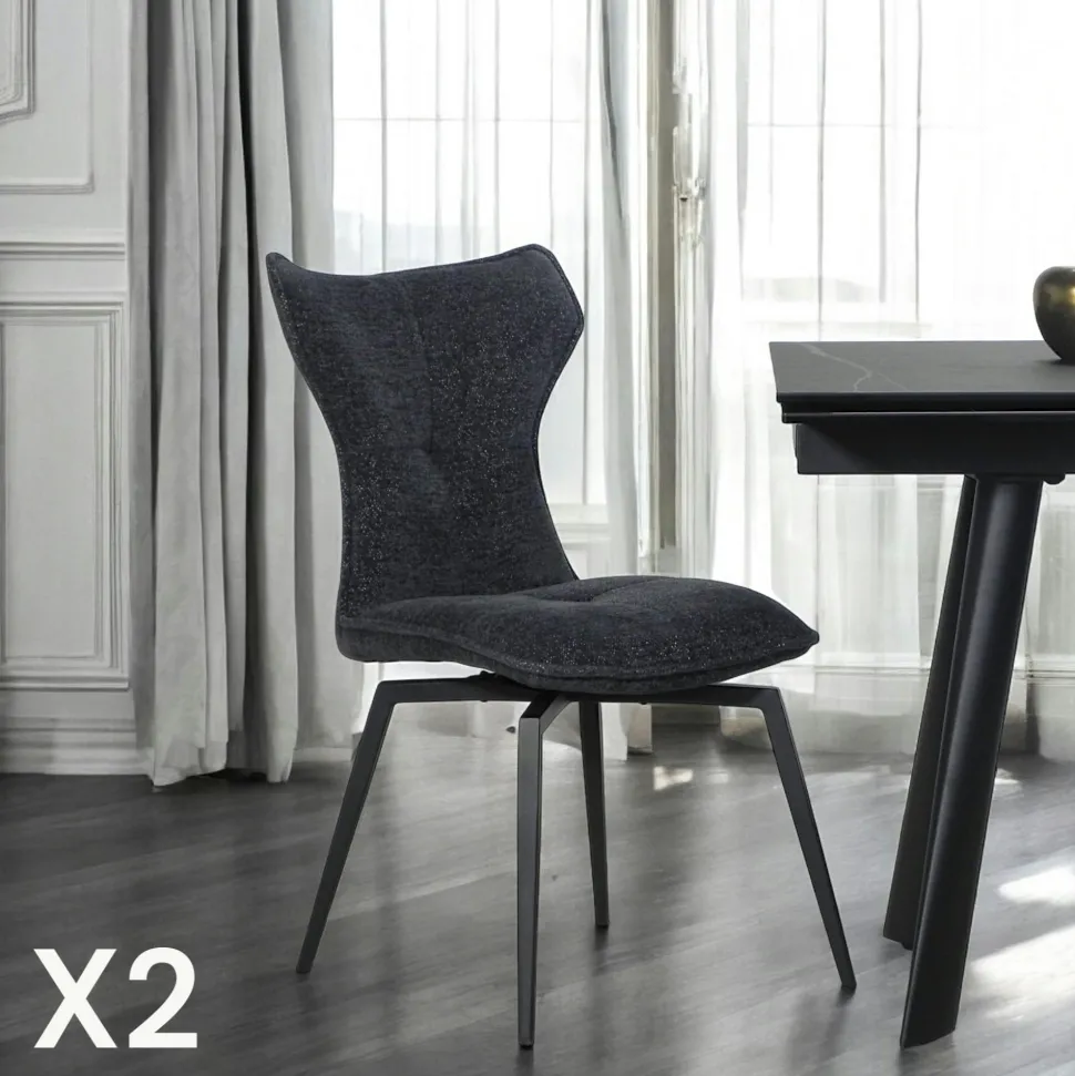Chaise anthracite pivotante en velours avec passepoil (lot de 2) LOMBARDIE