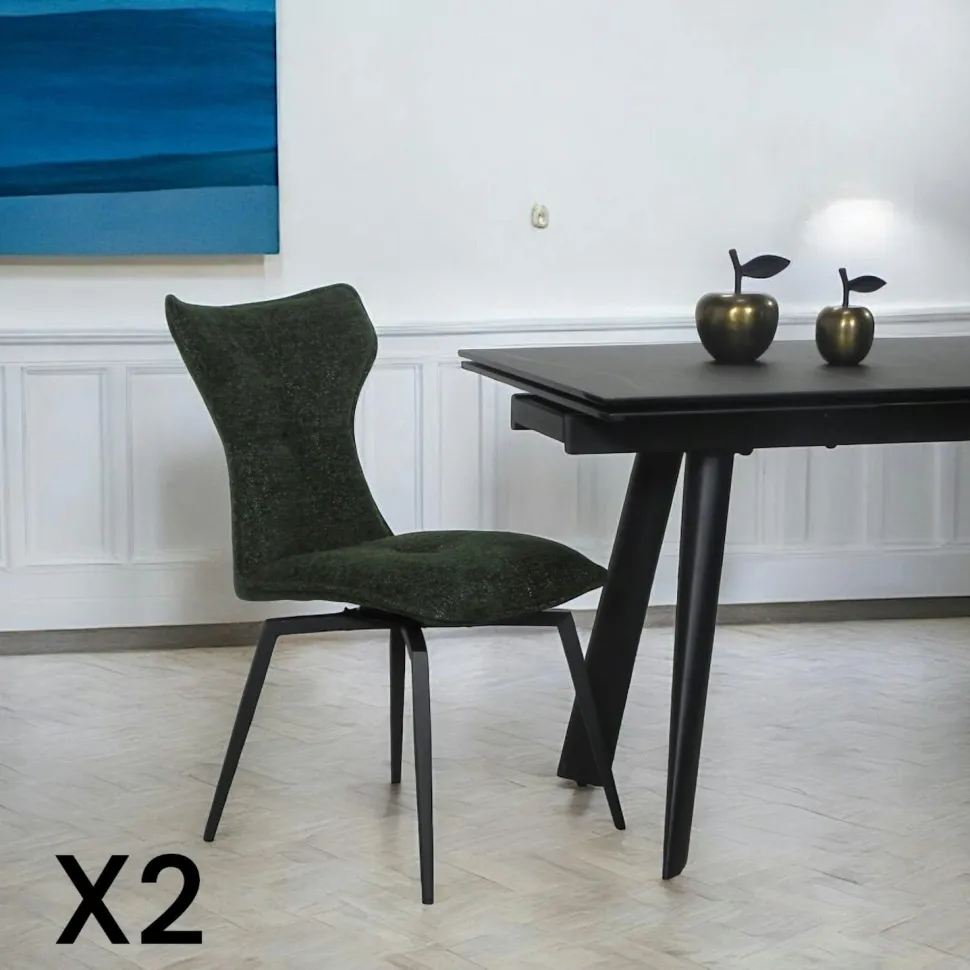 Chaise anthracite pivotante en velours avec passepoil (lot de 2) LOMBARDIE