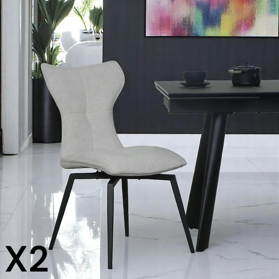 Chaise anthracite pivotante en velours avec passepoil (lot de 2) LOMBARDIE
