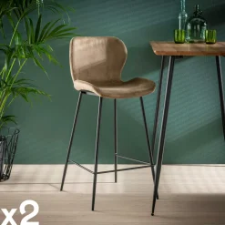Chaise bar en velours doré MELBOURNE (lot de 2)