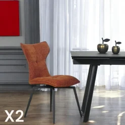 Chaise beige pivotante en velours avec passepoil (lot de 2) LOMBARDIE