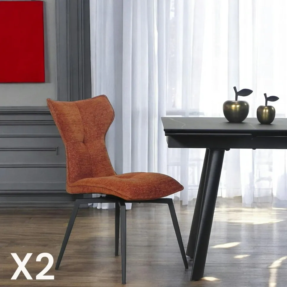 Chaise beige pivotante en velours avec passepoil (lot de 2) LOMBARDIE
