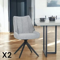 Chaise blanche pivotante en velours texturé (lot de 2) IENA