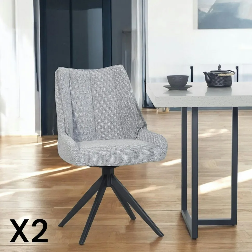 Chaise blanche pivotante en velours texturé (lot de 2) IENA